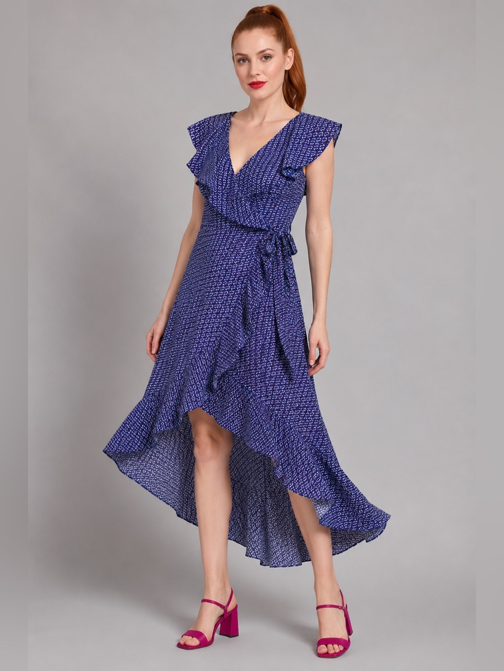 Max Studio Blue High-Low Ruffle Wrap Dress NWT!